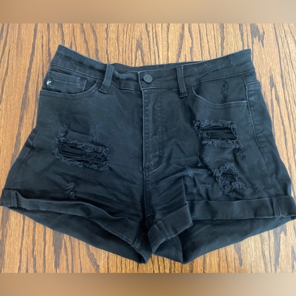 KanCan Ripped Distressed Jean Shorts Womens Black Denim Cuffed Shorts 9/28